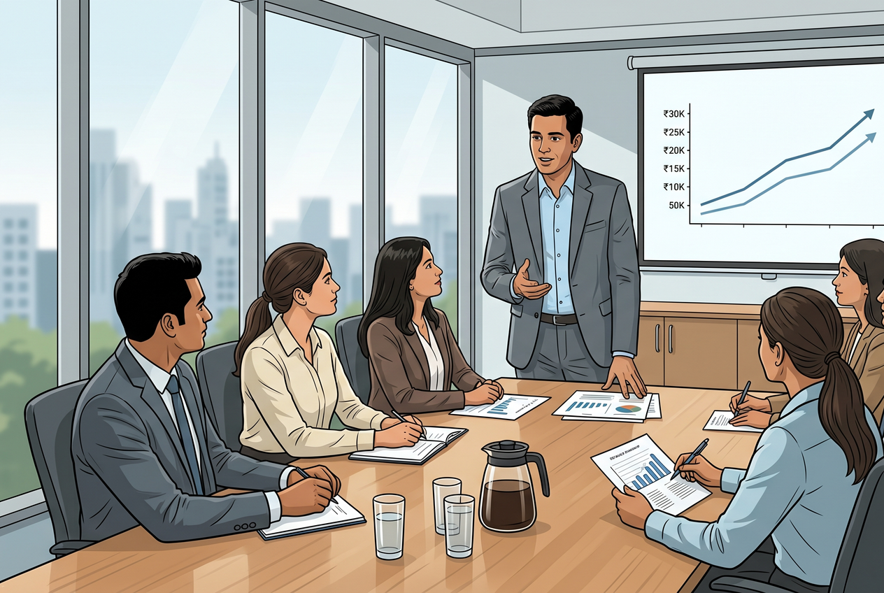 Professional leading a meeting in a modern office