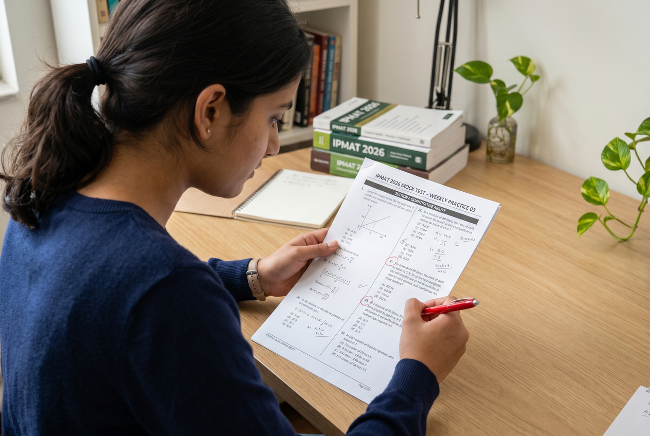 A student circling a specific math problem on a printed worksheet