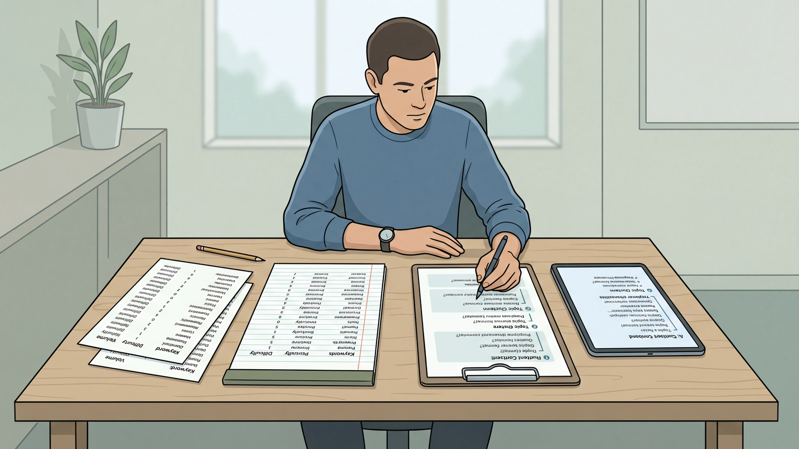 A workspace showing a comparison between traditional keyword lists and structured AI content formats.