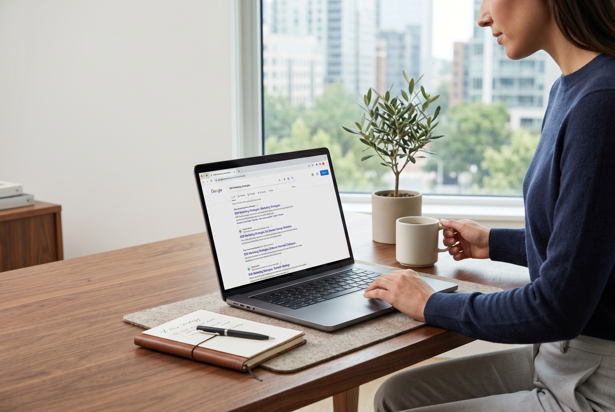 A professional setting up a new modern workspace with a laptop