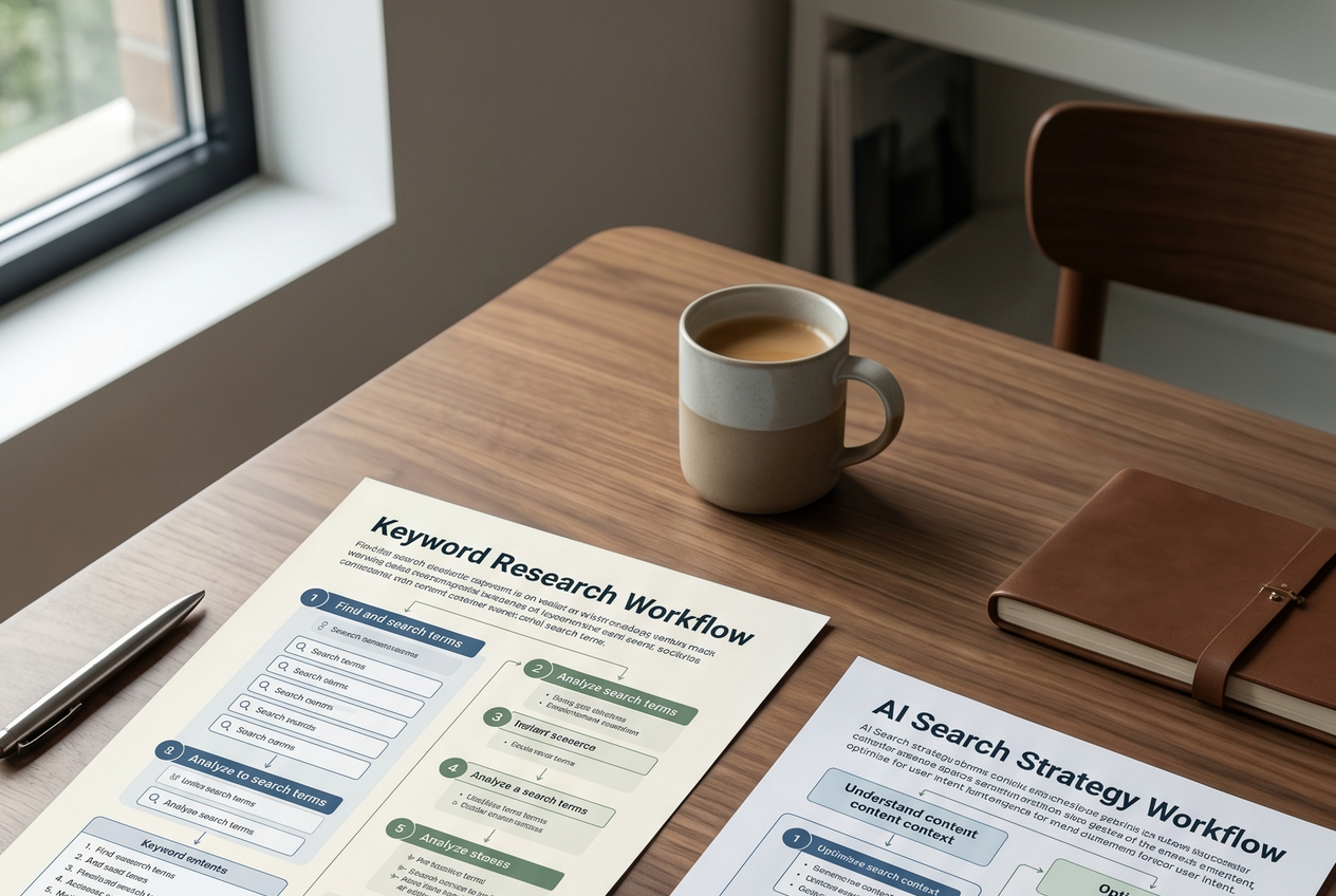 A side-by-side comparison diagram of two different SEO workflows.