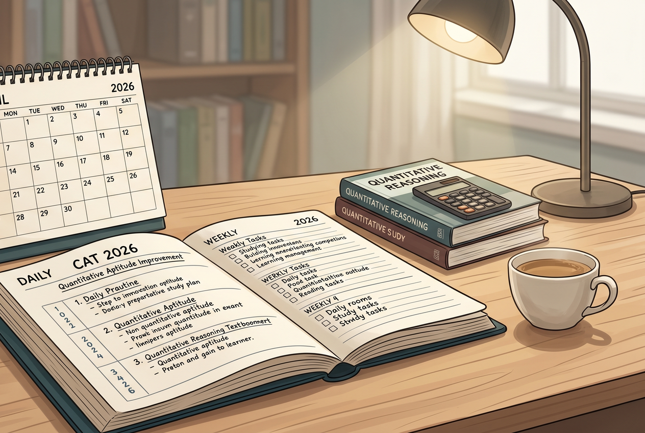 A desk calendar and open daily planner on a wooden table
