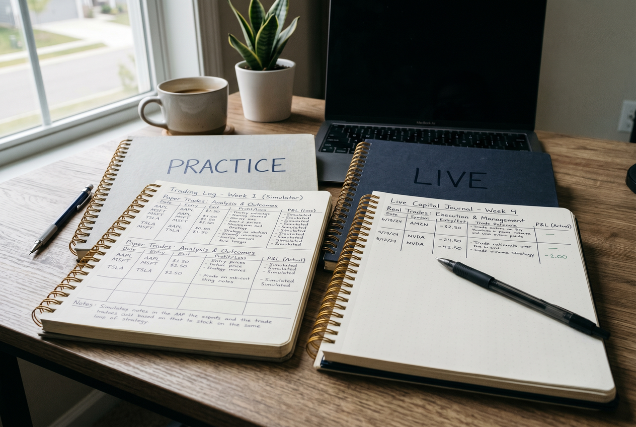 Two side-by-side notebooks, one labeled 'Practice' and the other 'Live'.