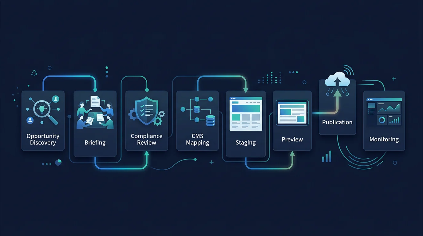 Seven-stage content approval workflow