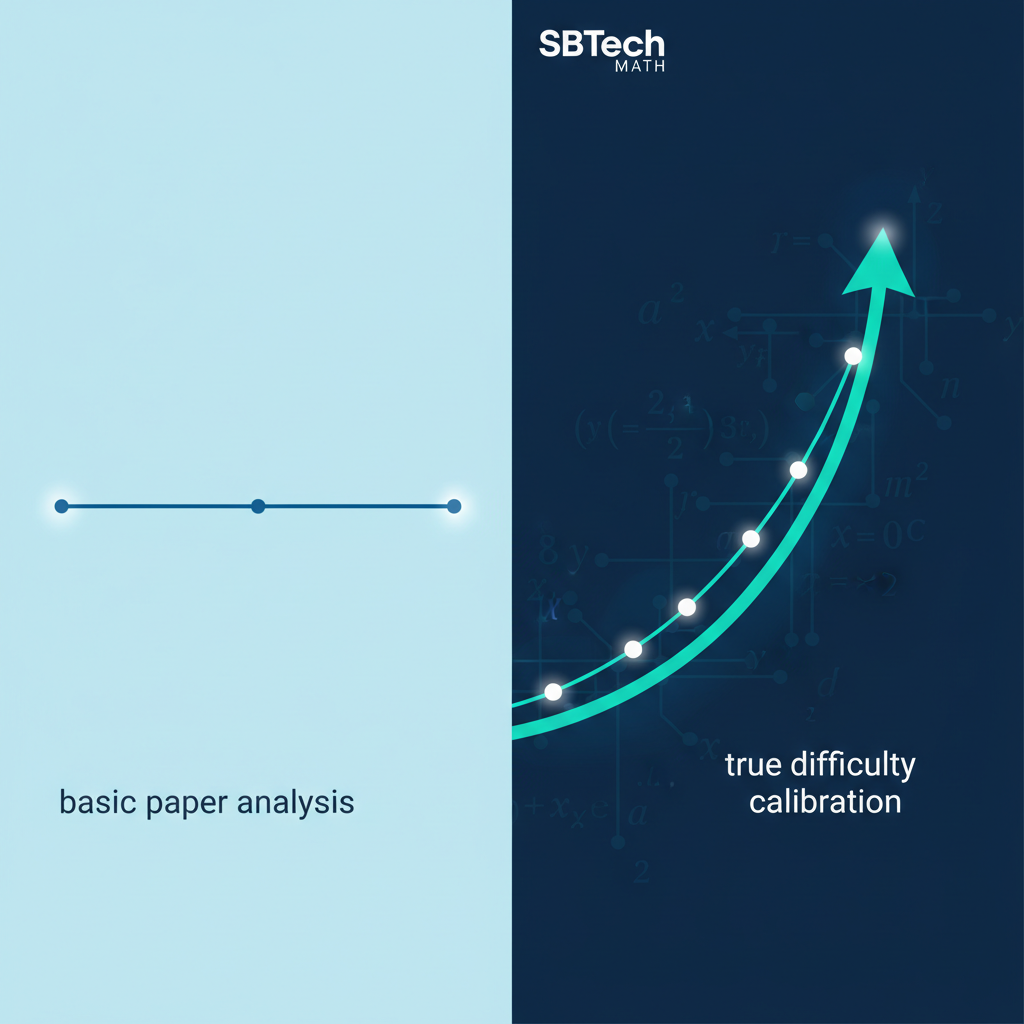 A split-screen conceptual diagram showing a flat, simple line graph on one side and a complex, escalating curve with mathematical nodes on the other.