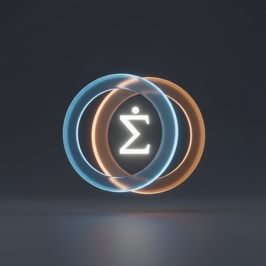 Abstract glowing geometric shapes intersecting to represent the hybrid combination of self-study and structured guidance.
