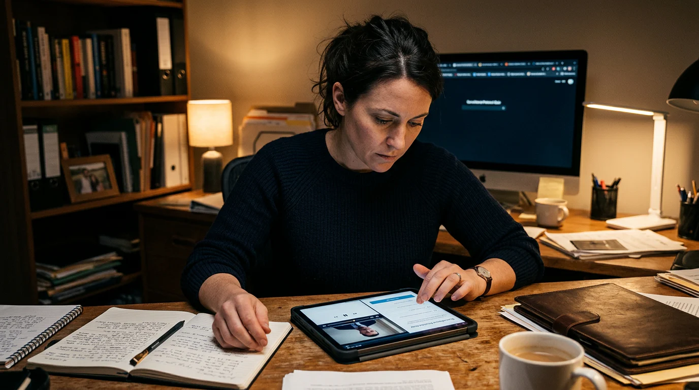 Investigator testing an online course on a tablet