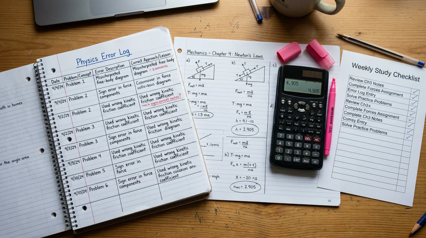 Physics error log and study scorecard