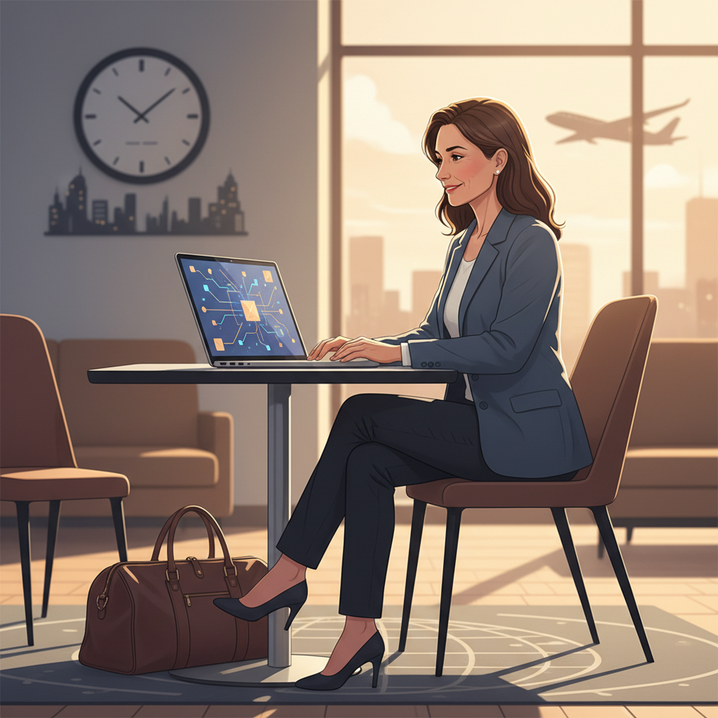 Global professional joining an online mentoring session across time zones