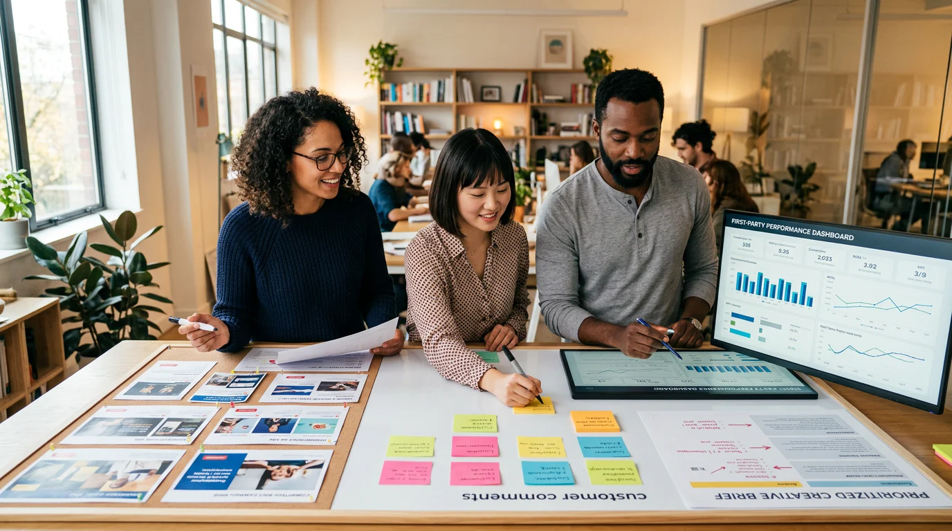 Three-person paid social decision workflow
