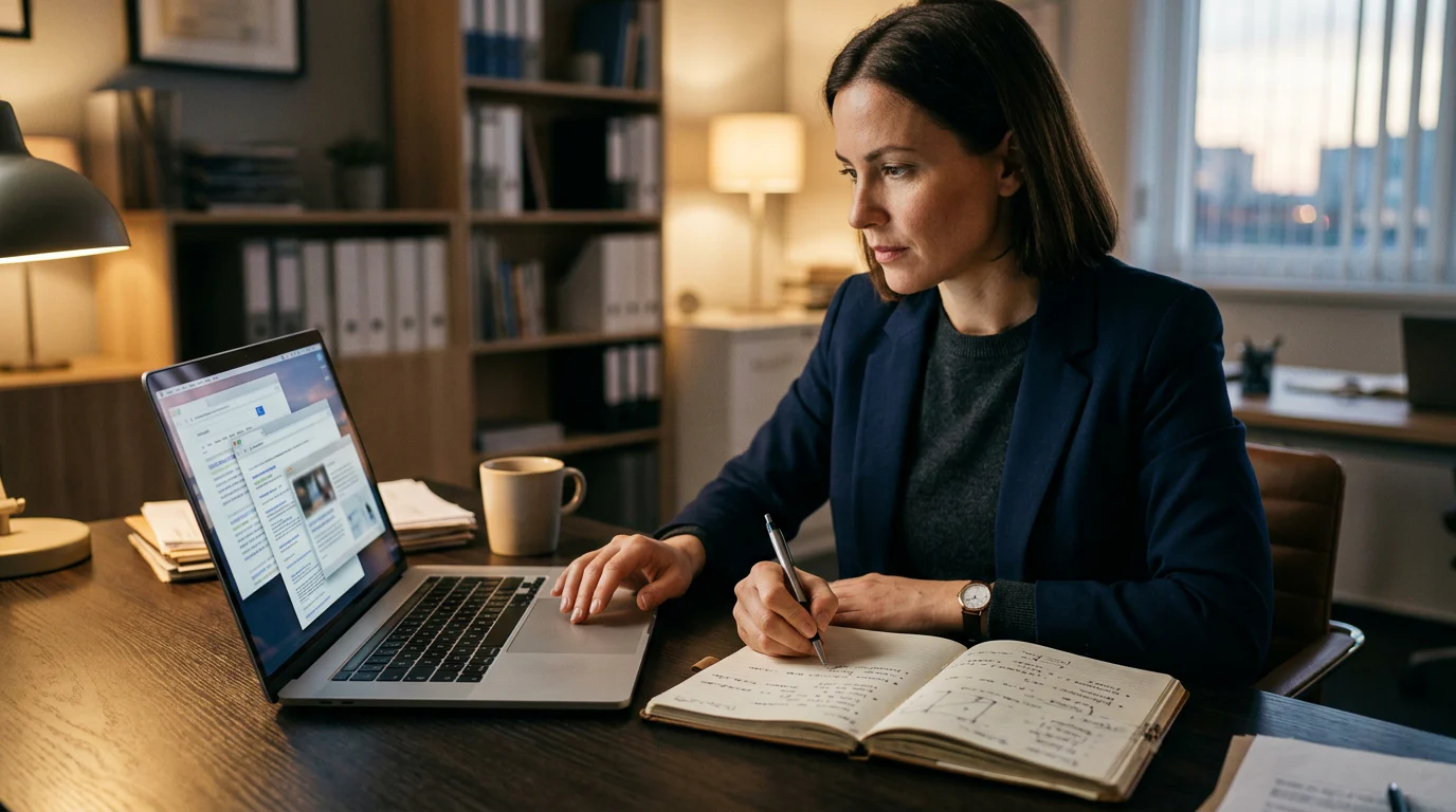 Investigator documenting online research evidence