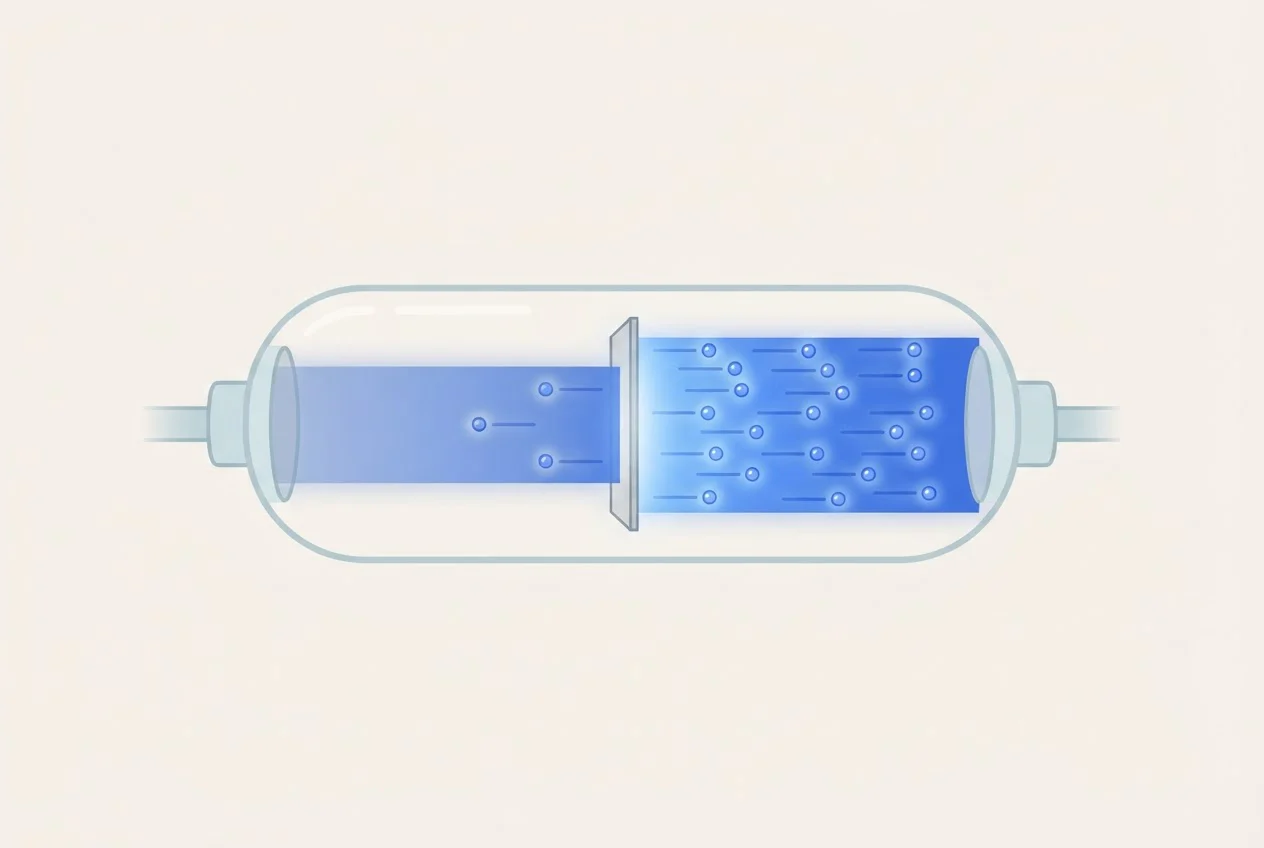 A dim light and a bright light of the same colour hit a metal plate; the bright one frees more electrons, all moving at the same pace.