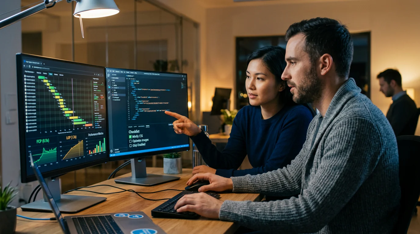 Developer reviewing crawl and performance validation evidence