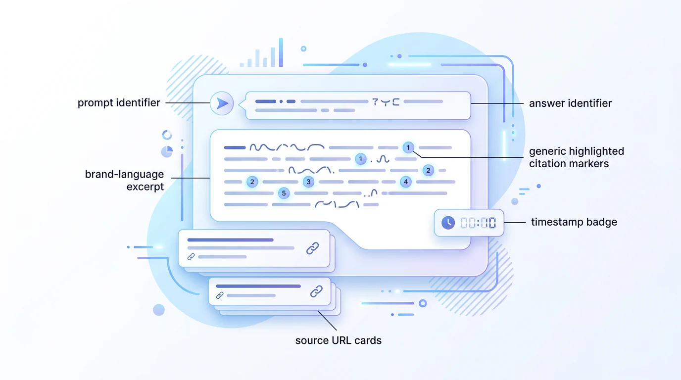 Annotated AI answer record with sources and brand language