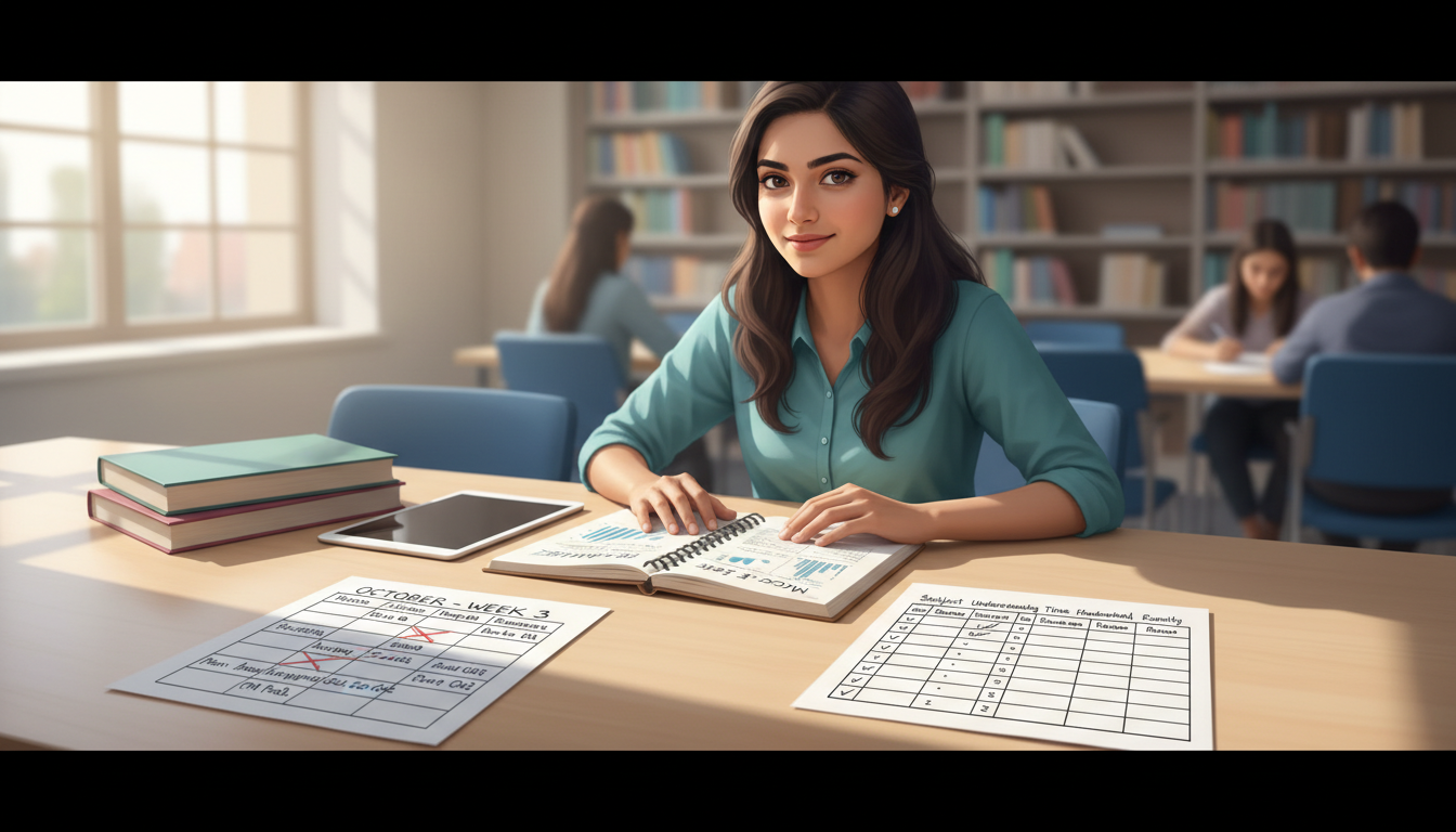 Student using a five-point study scorecard
