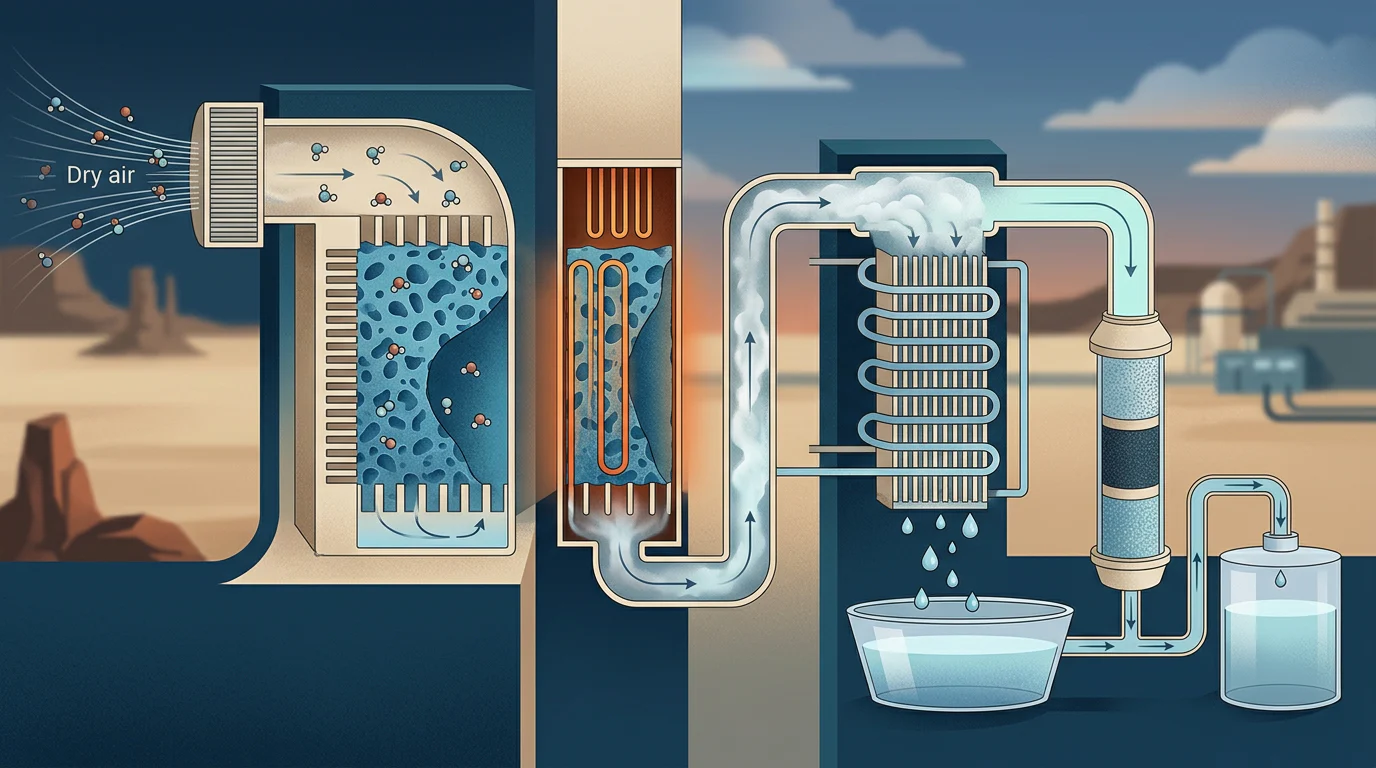 Diagram of low-humidity atmospheric water harvesting