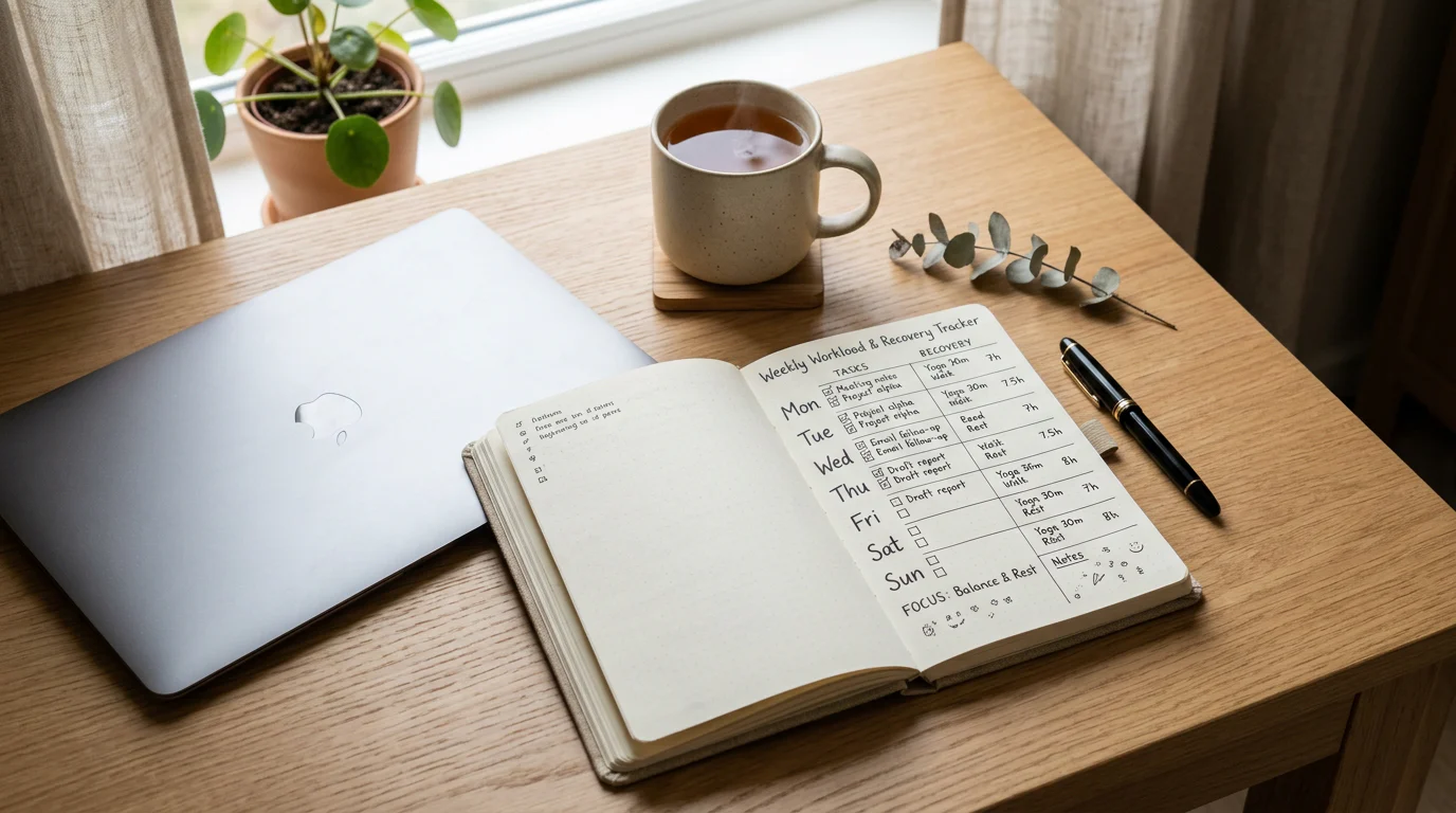 Simple work stress recovery tracker on a desk