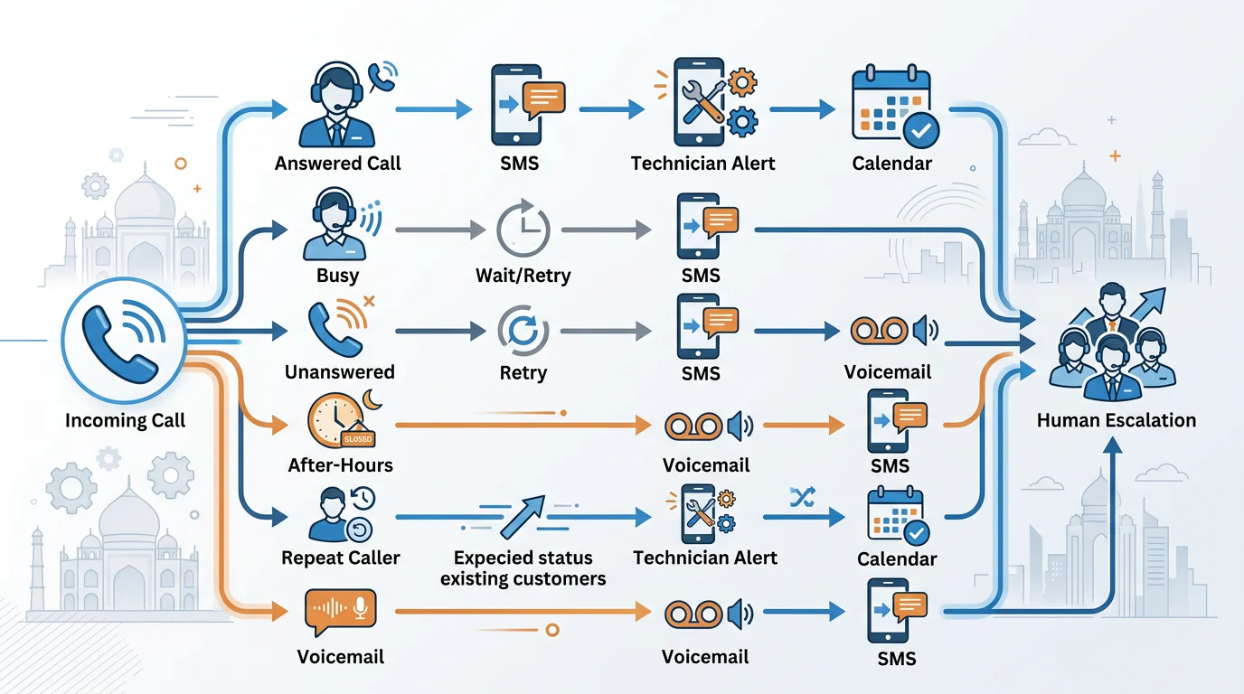 HVAC missed-call routing workflow