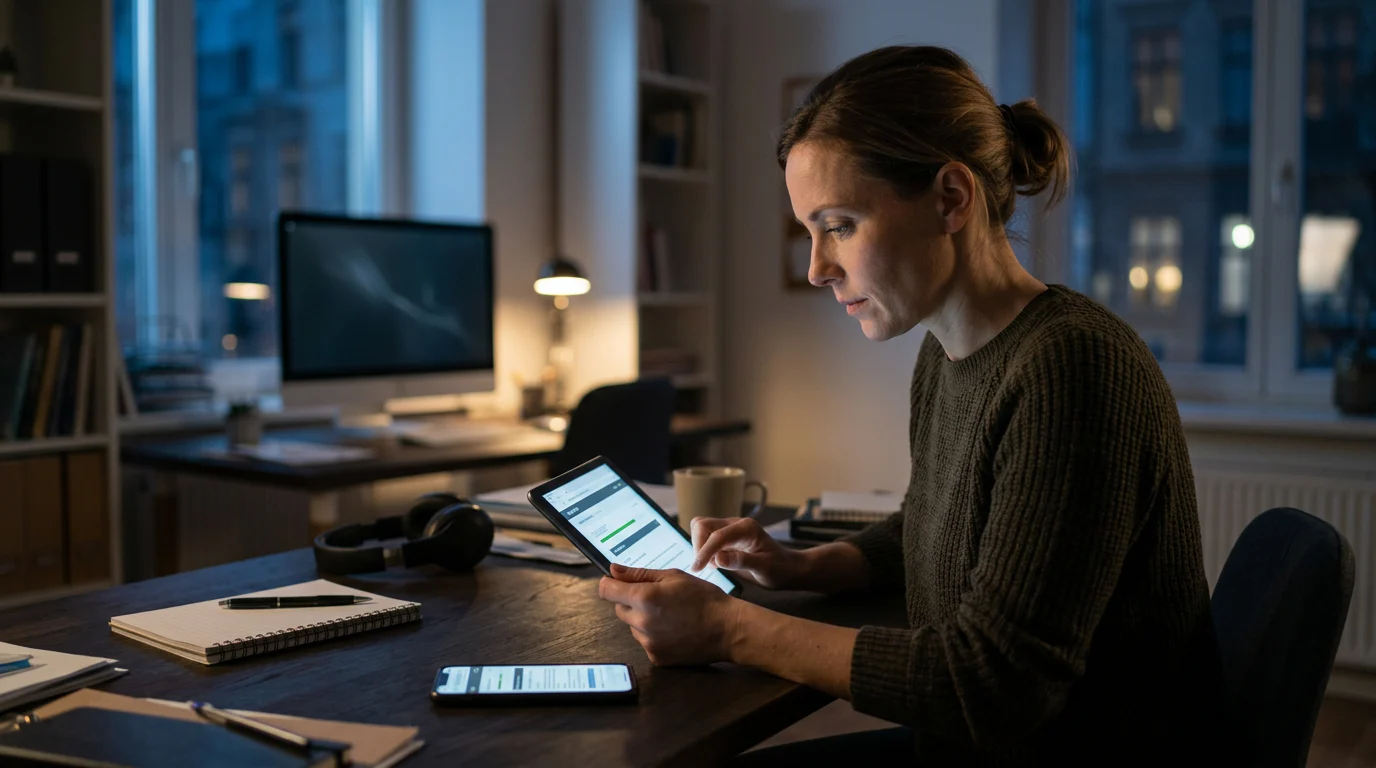 Private investigator testing an online course on a tablet