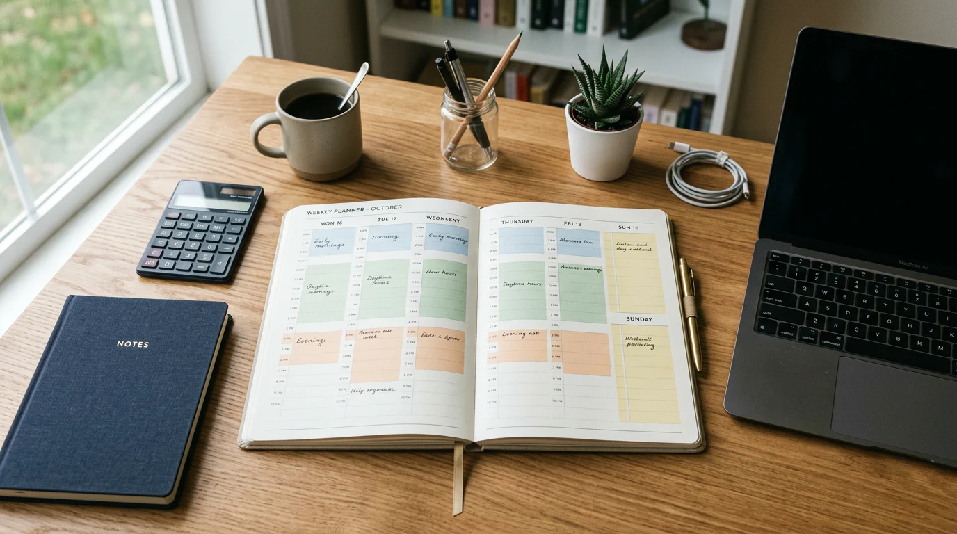 Weekly CMA USA study calendar for a working finance professional