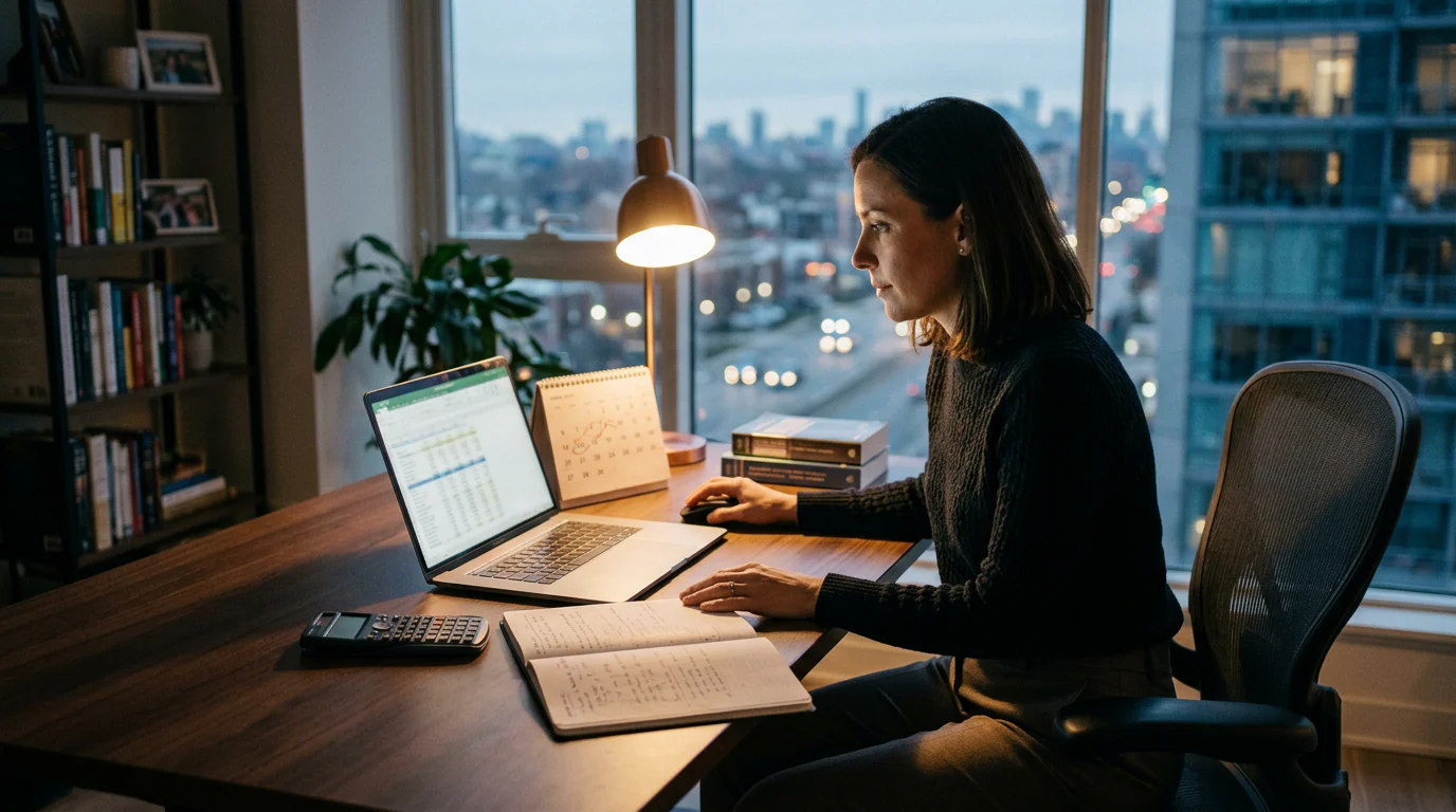 Finance professional balancing month-end close and exam preparation