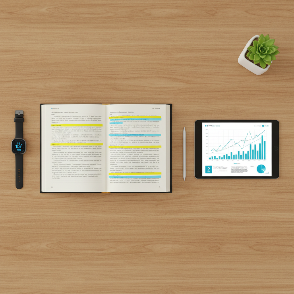 A balanced workspace showing study materials and professional tools, representing the integration of work and ACCA preparation.