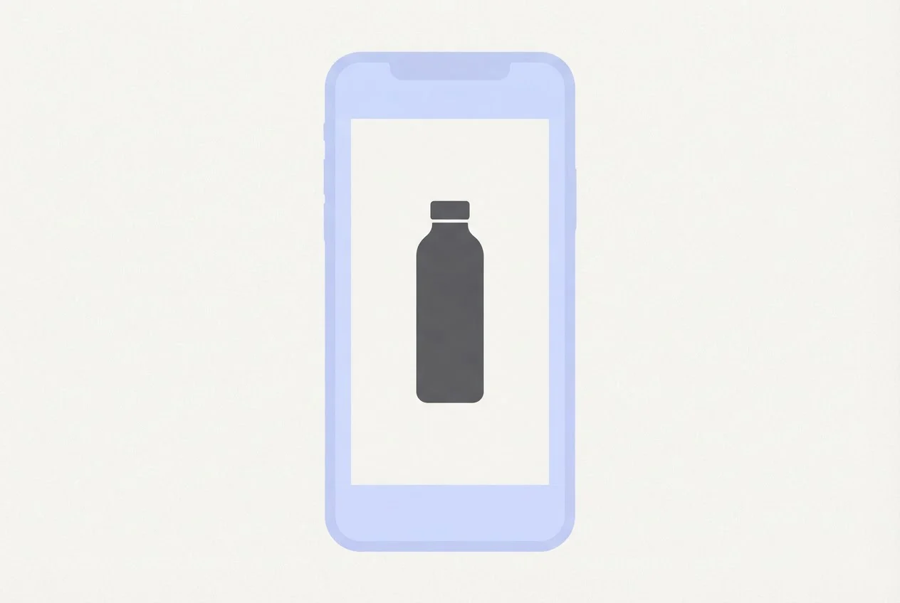 A vertical phone-shaped frame with shaded bands along its edges and a product sitting in the clear middle area.