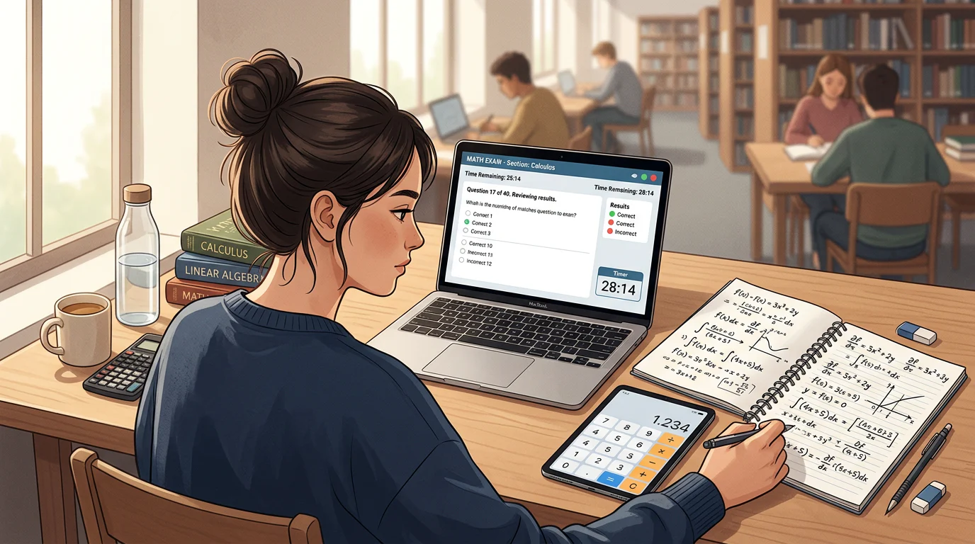 Mathematics student reviewing timed computer mock
