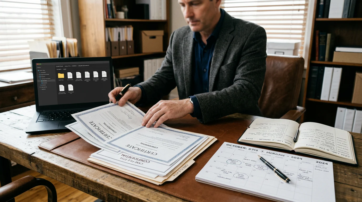 Investigator organizing verified training records