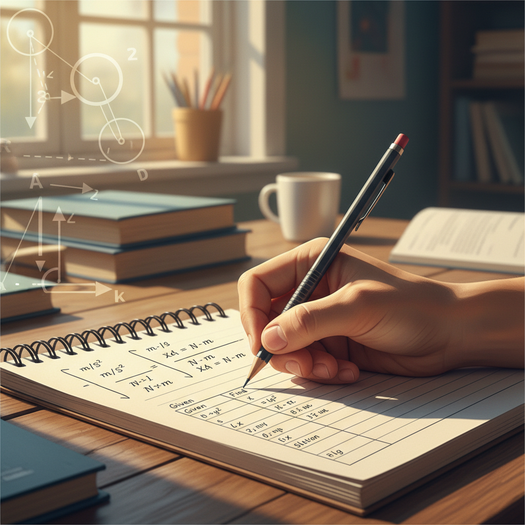 Close-up of a student solving a Physics numerical independently