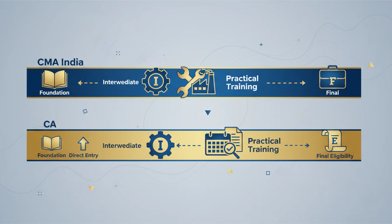 Side by side professional qualification timelines for CMA India and CA