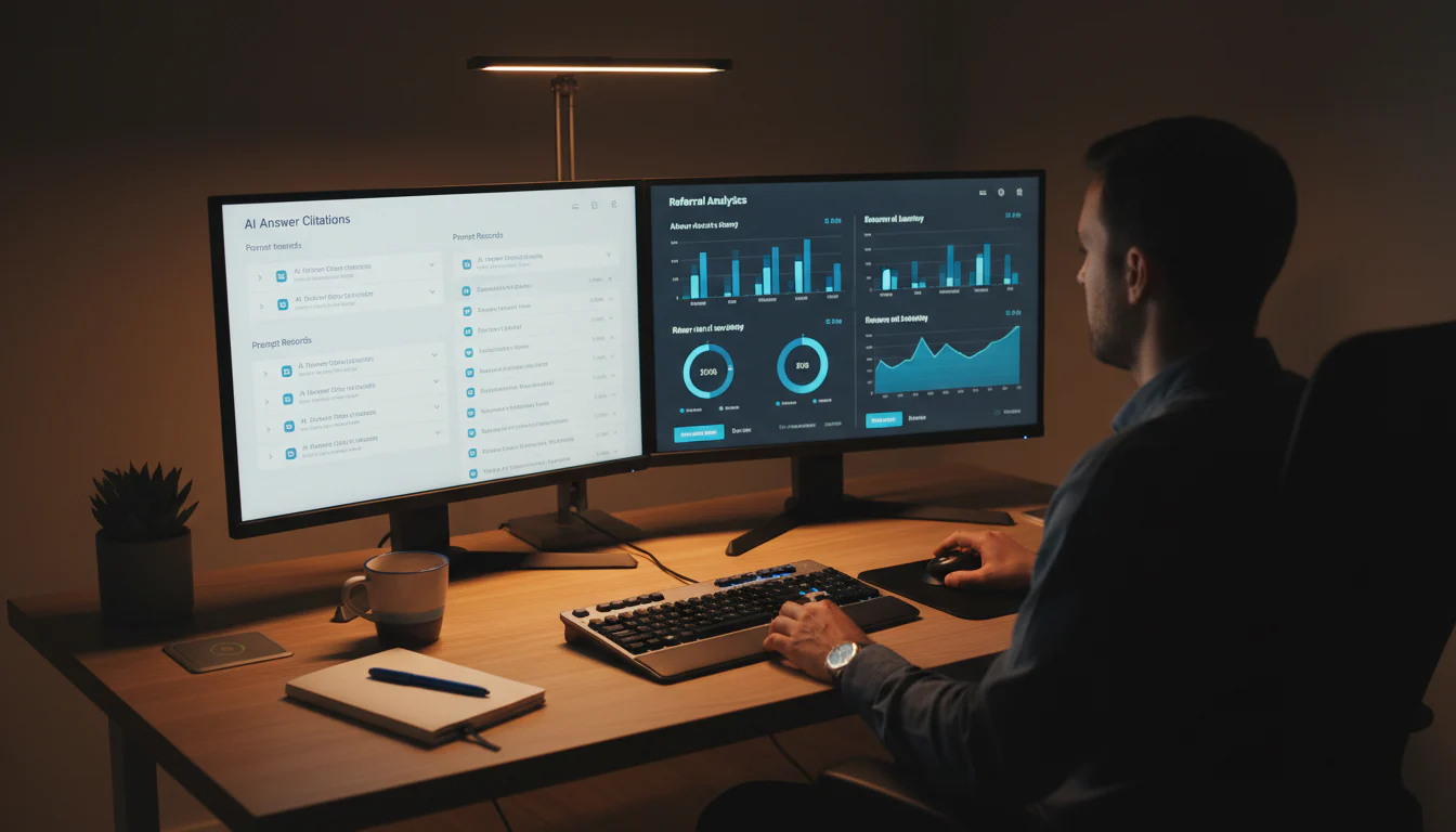 Analyst reviewing citation evidence across AI answers