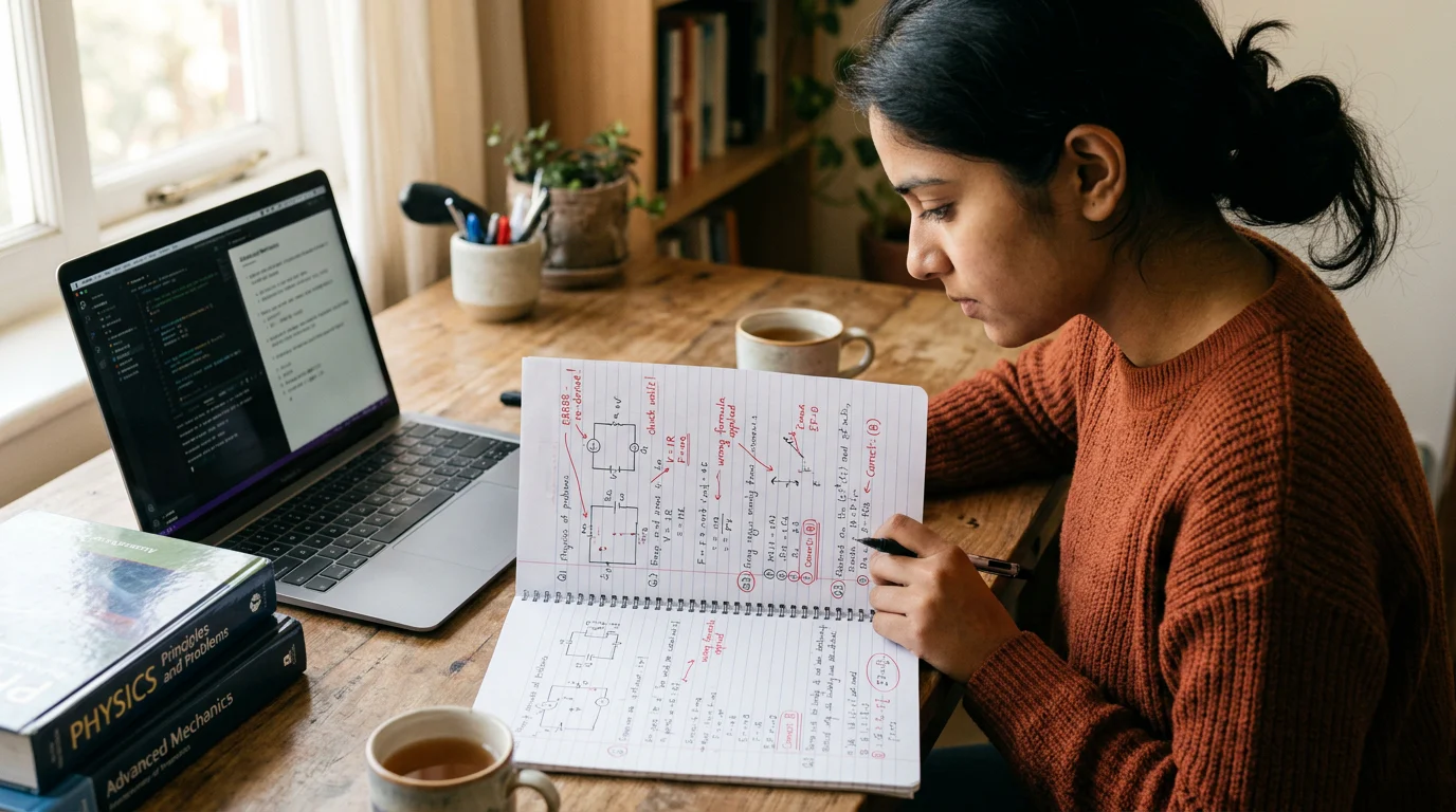 Student reviewing physics error log