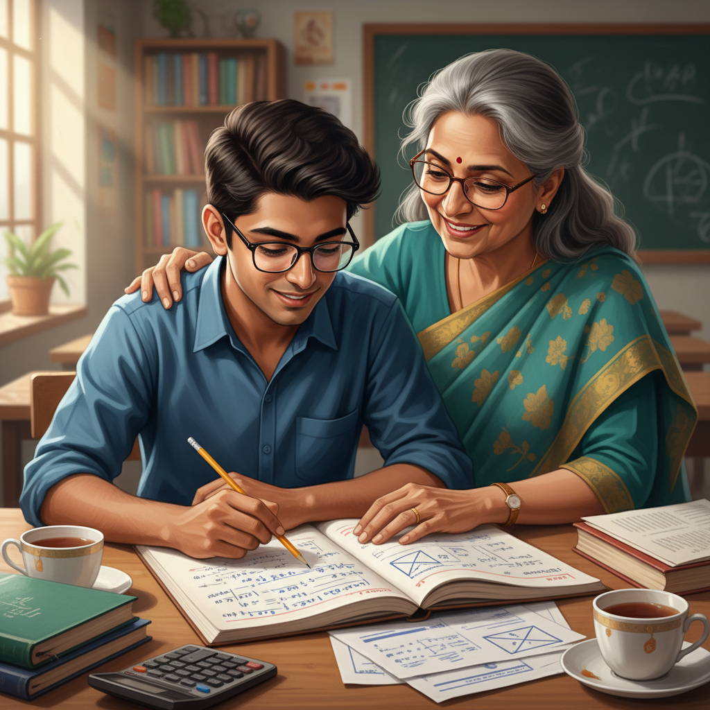 Student discussing Physics numerical with mentor