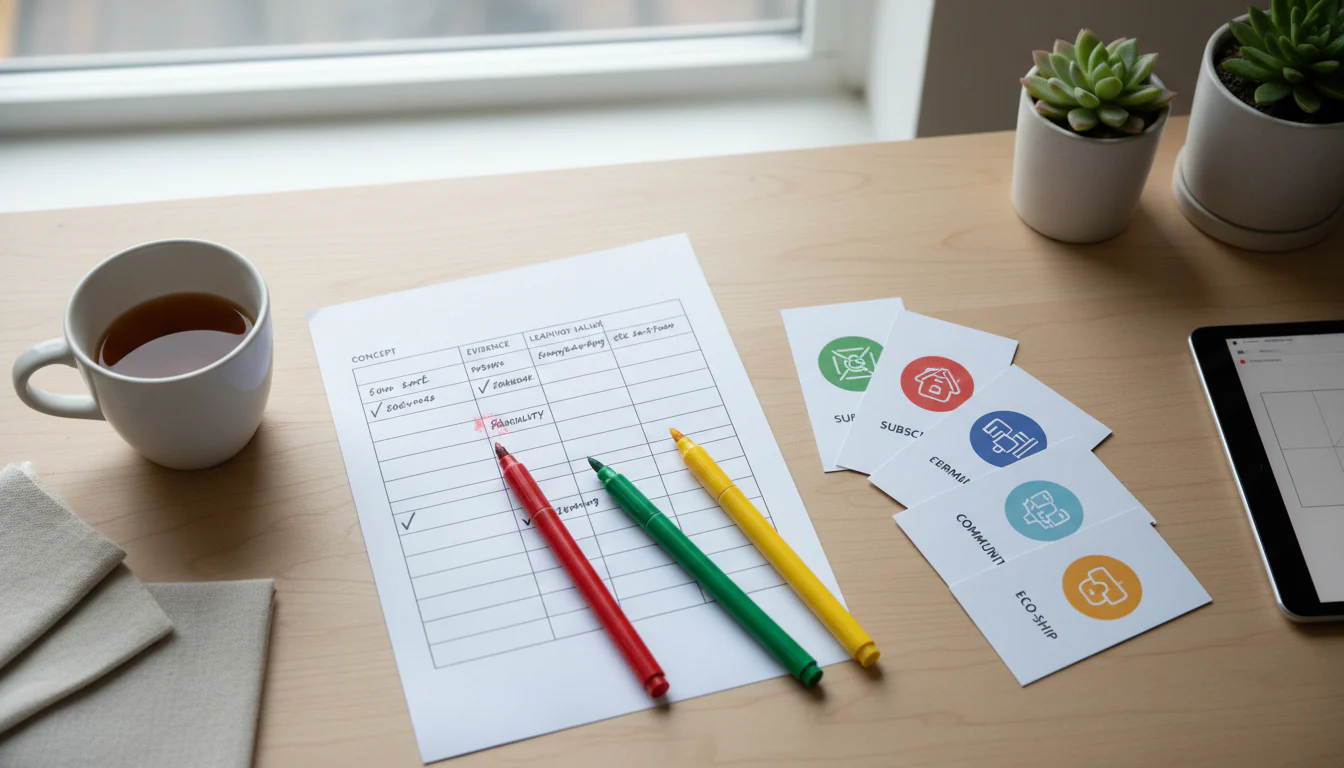 Weighted creative concept scorecard on a marketing desk