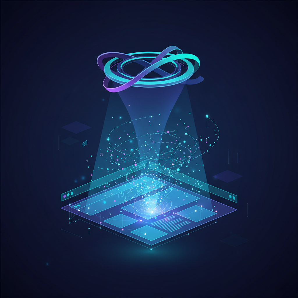 An abstract conceptual illustration of an AI engine scanning and extracting structured insights from a digital web page.