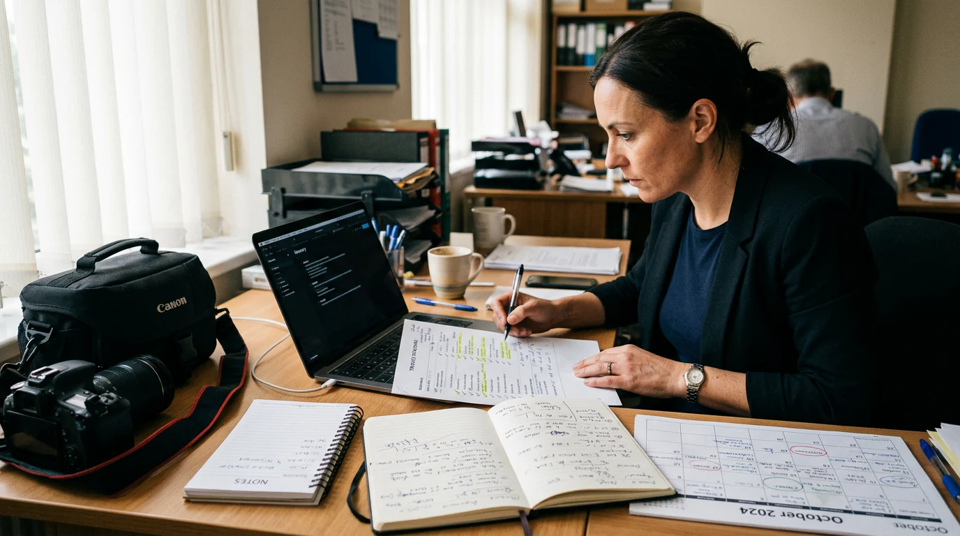 Investigator reviewing training evidence checklist