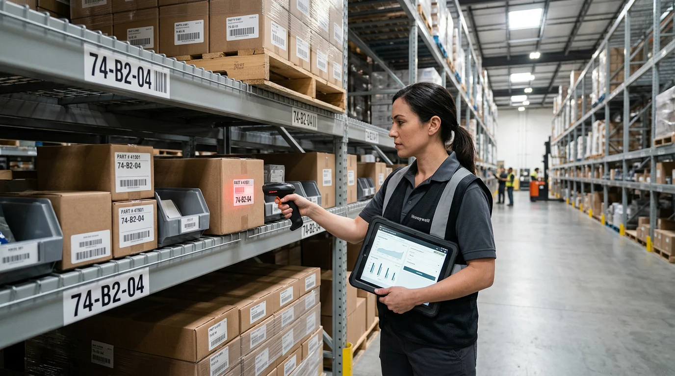 Warehouse picker using a barcode scanner with bin-directed work
