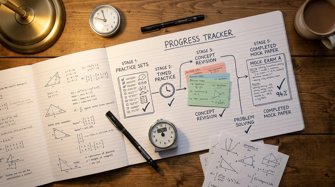 Mathematics syllabus checklist in a study notebook