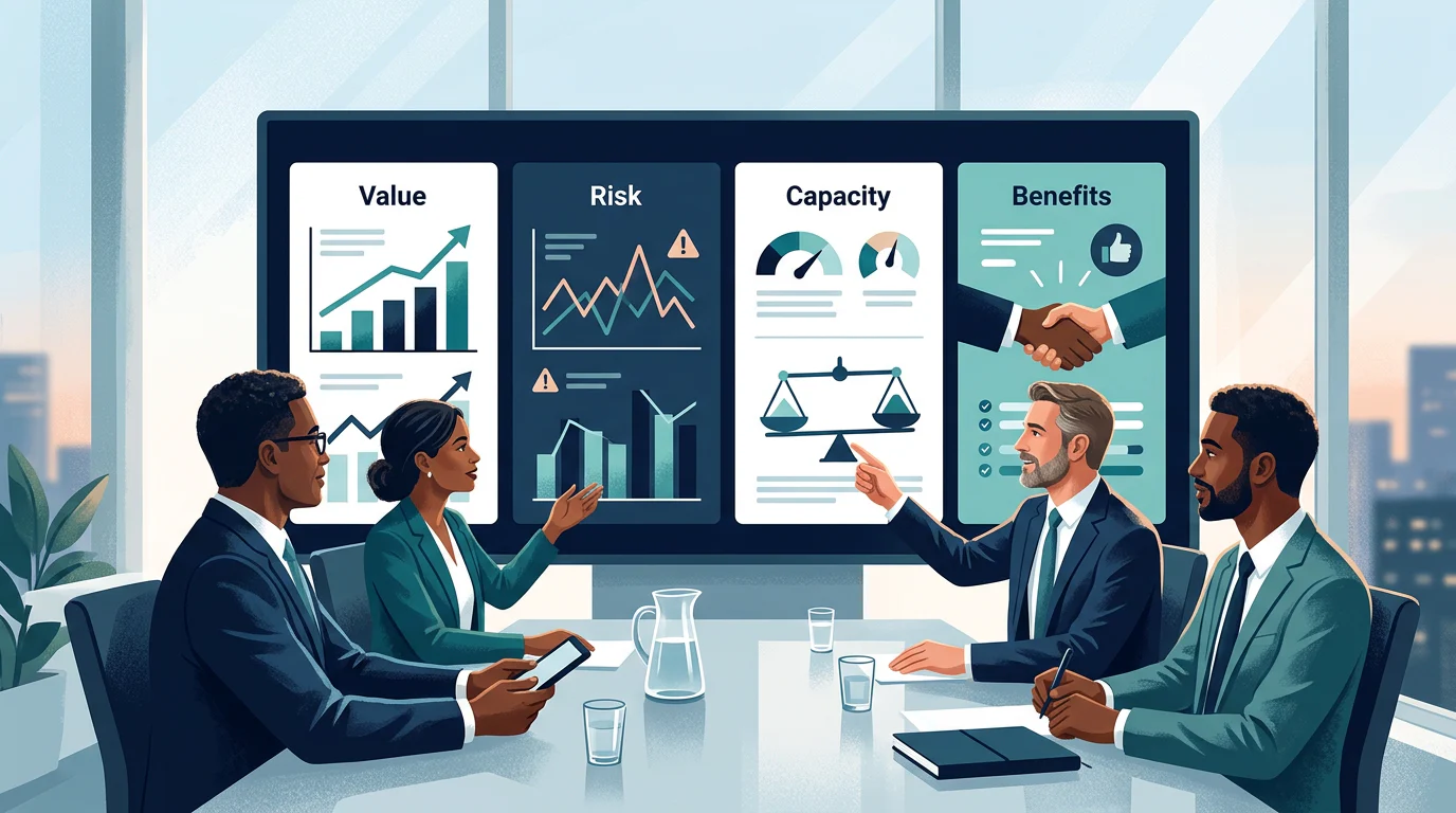 Executive portfolio health dashboard showing value risk capacity and benefits