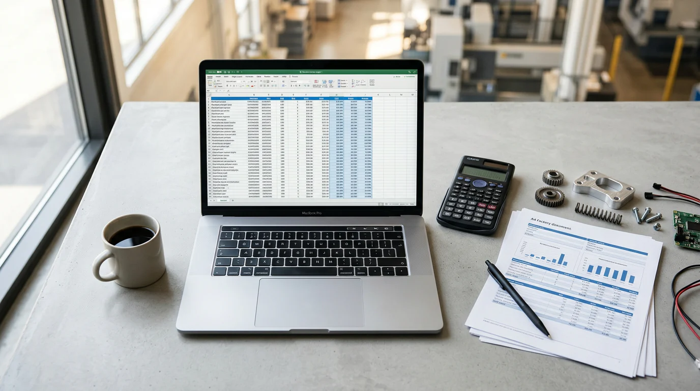 Spreadsheet model linking factory costs to product margins