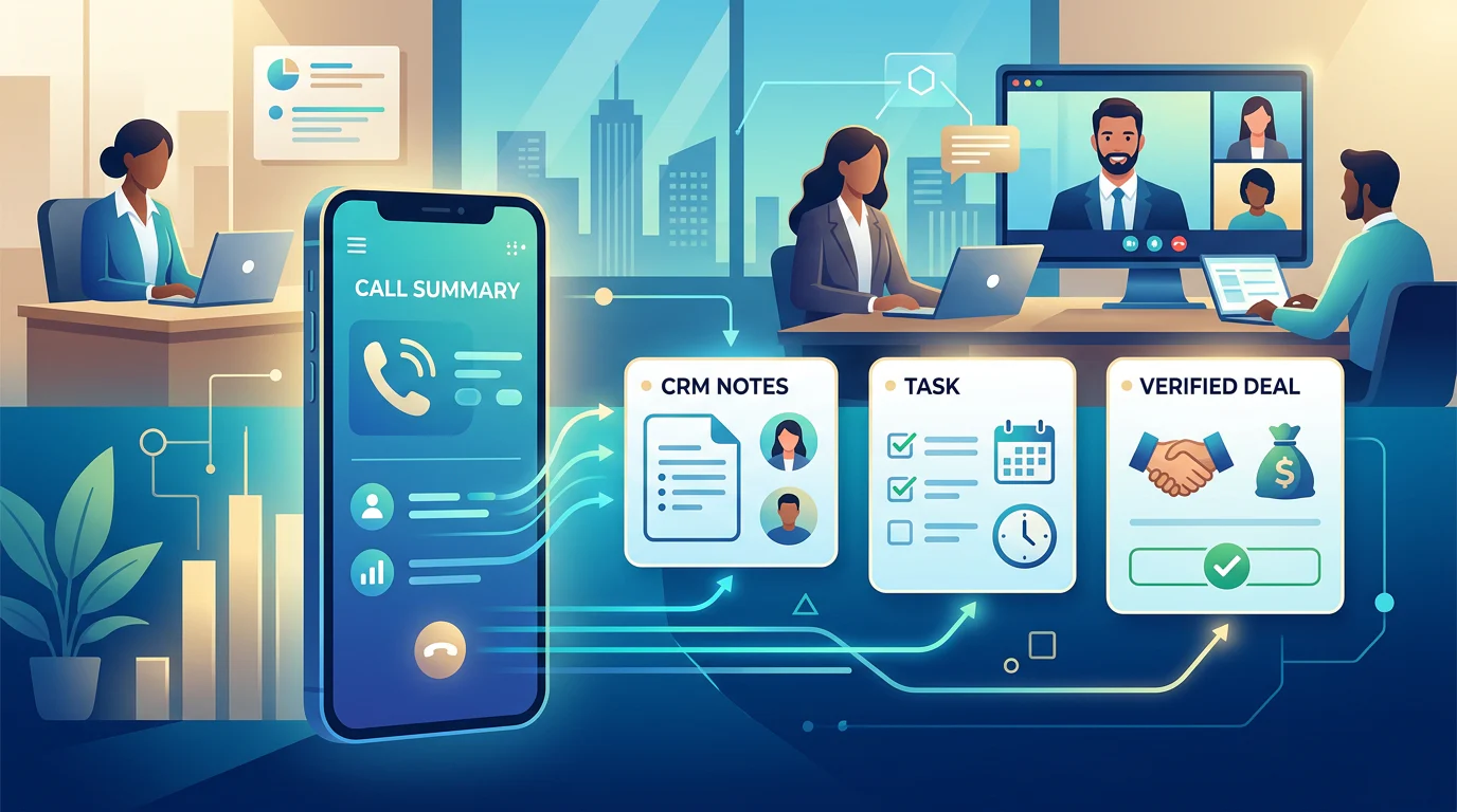 Structured CRM handoff from call summary to task ownership