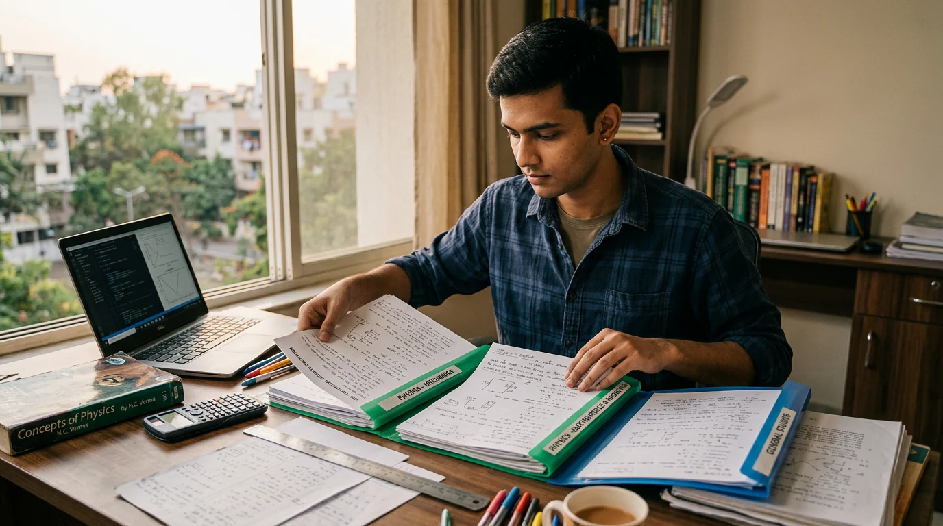 Student sorting JEE Physics mock-test errors for revision