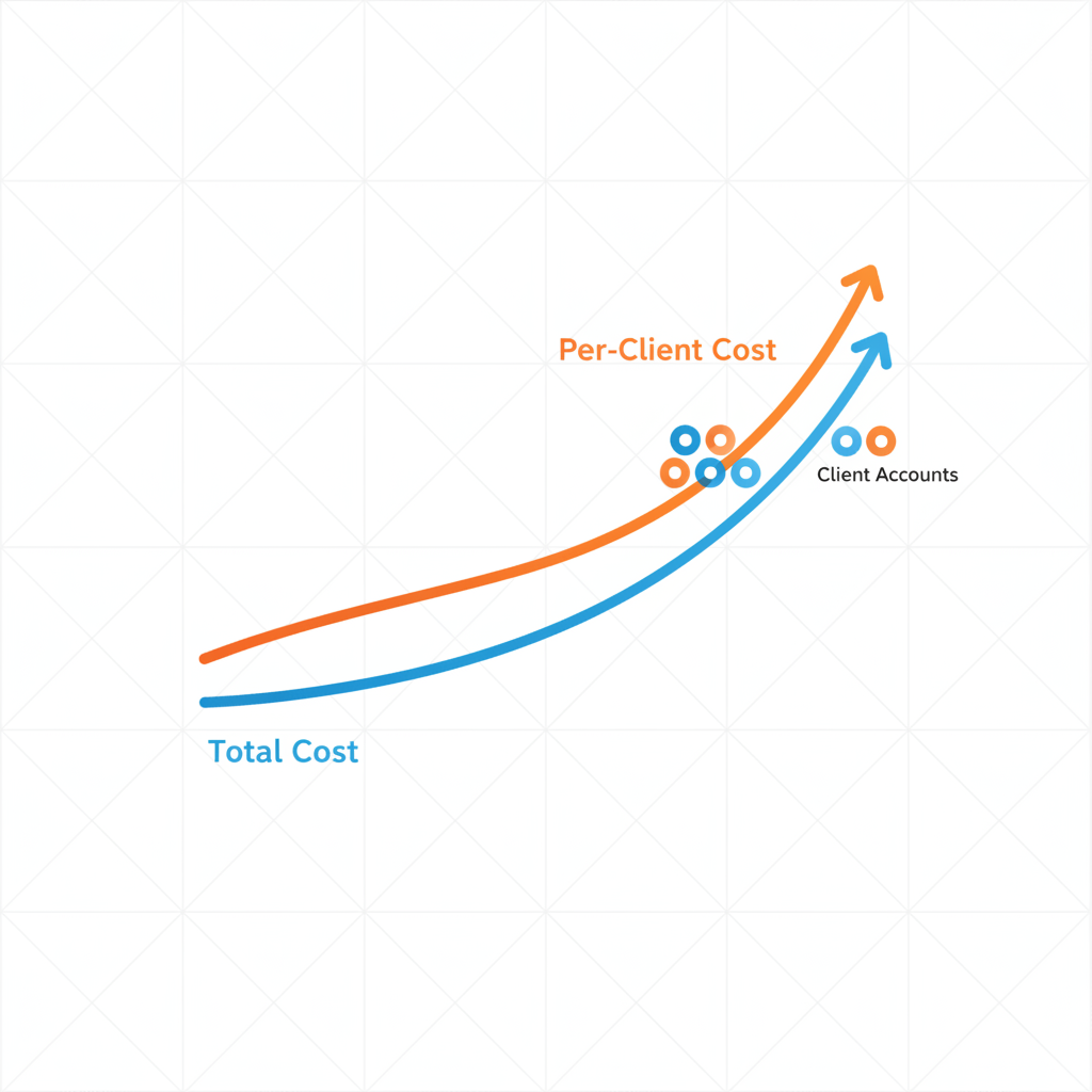 Flat fee versus per-client agency cost curve