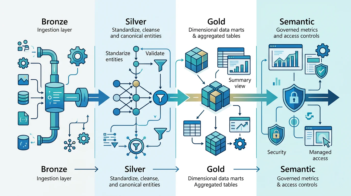 Bronze silver gold and semantic layer contract diagram