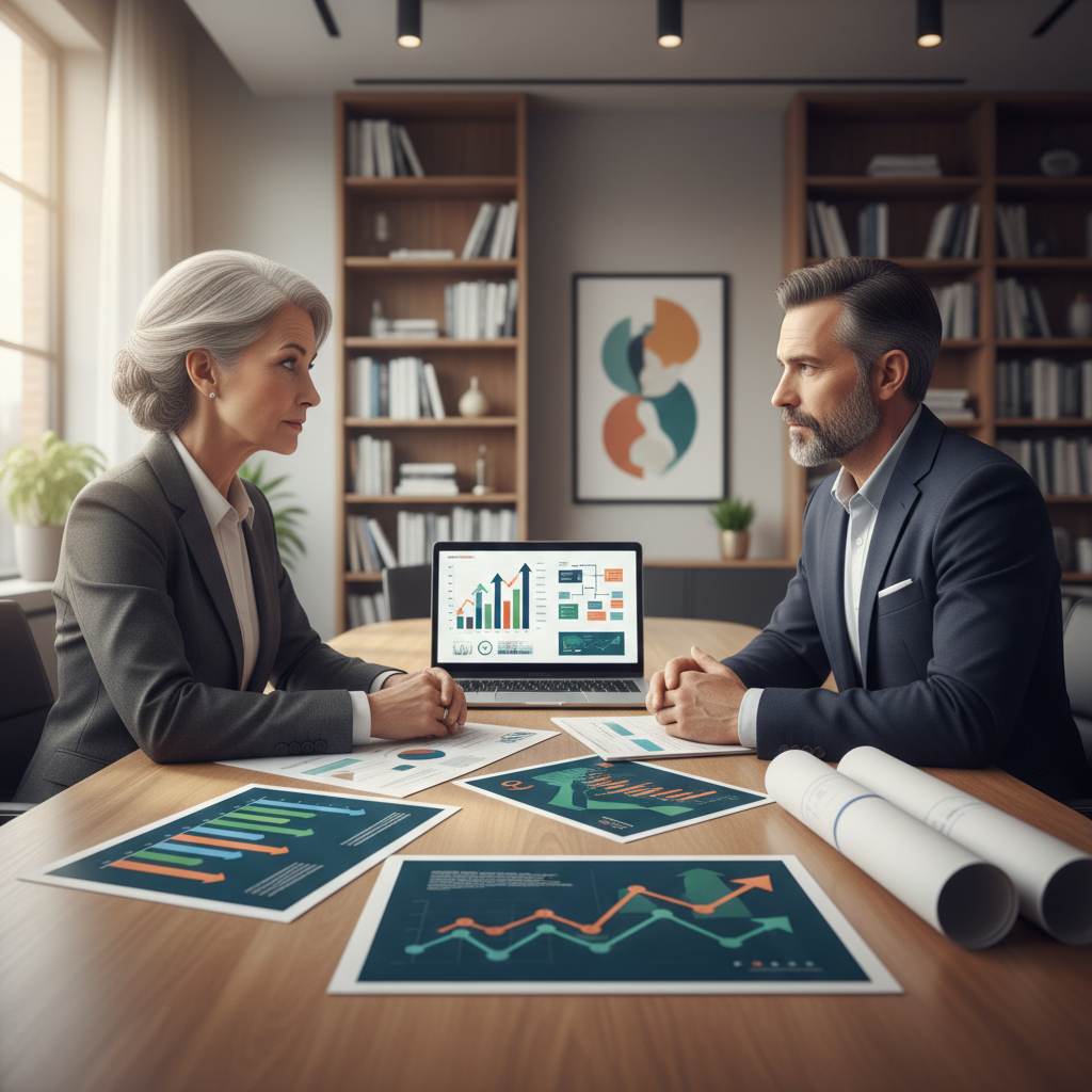 Mentor and candidate reviewing portfolio trade-offs
