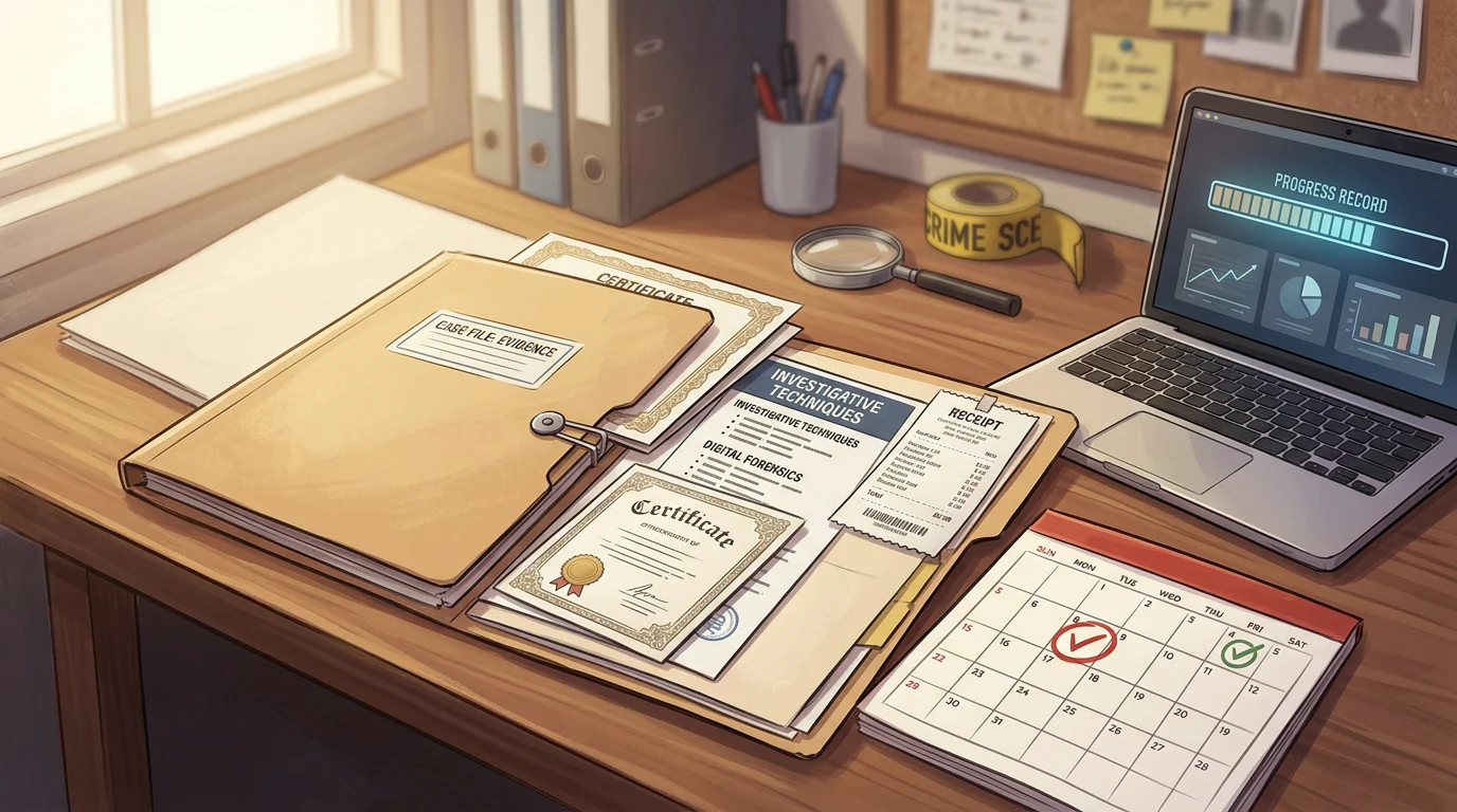 Audit-ready PI continuing education records organized in a case file