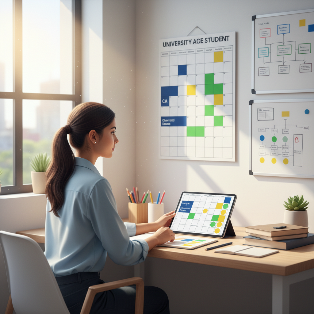 Student checking academic and articleship calendars