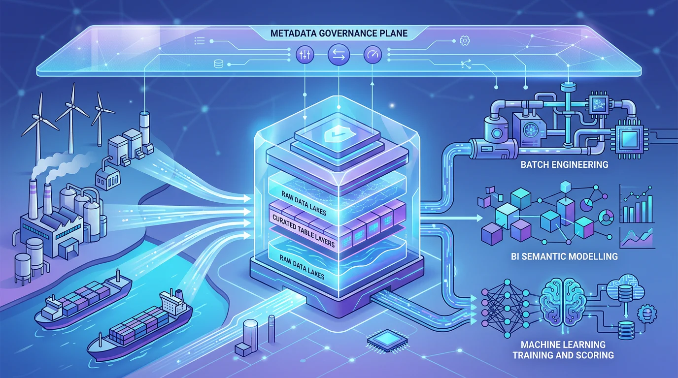 After architecture showing governed shared data for batch BI and ML