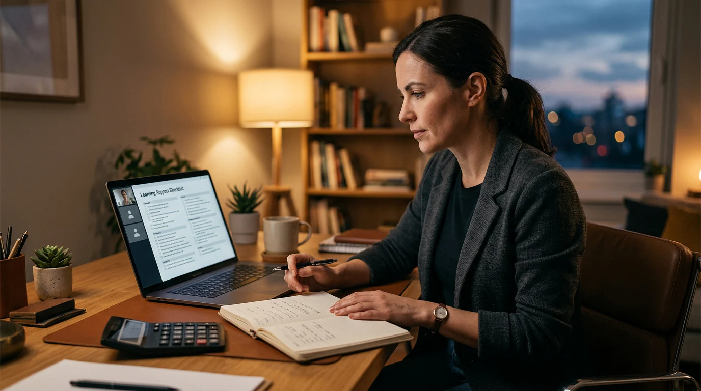 Working professional reviewing CMA coaching support checklist